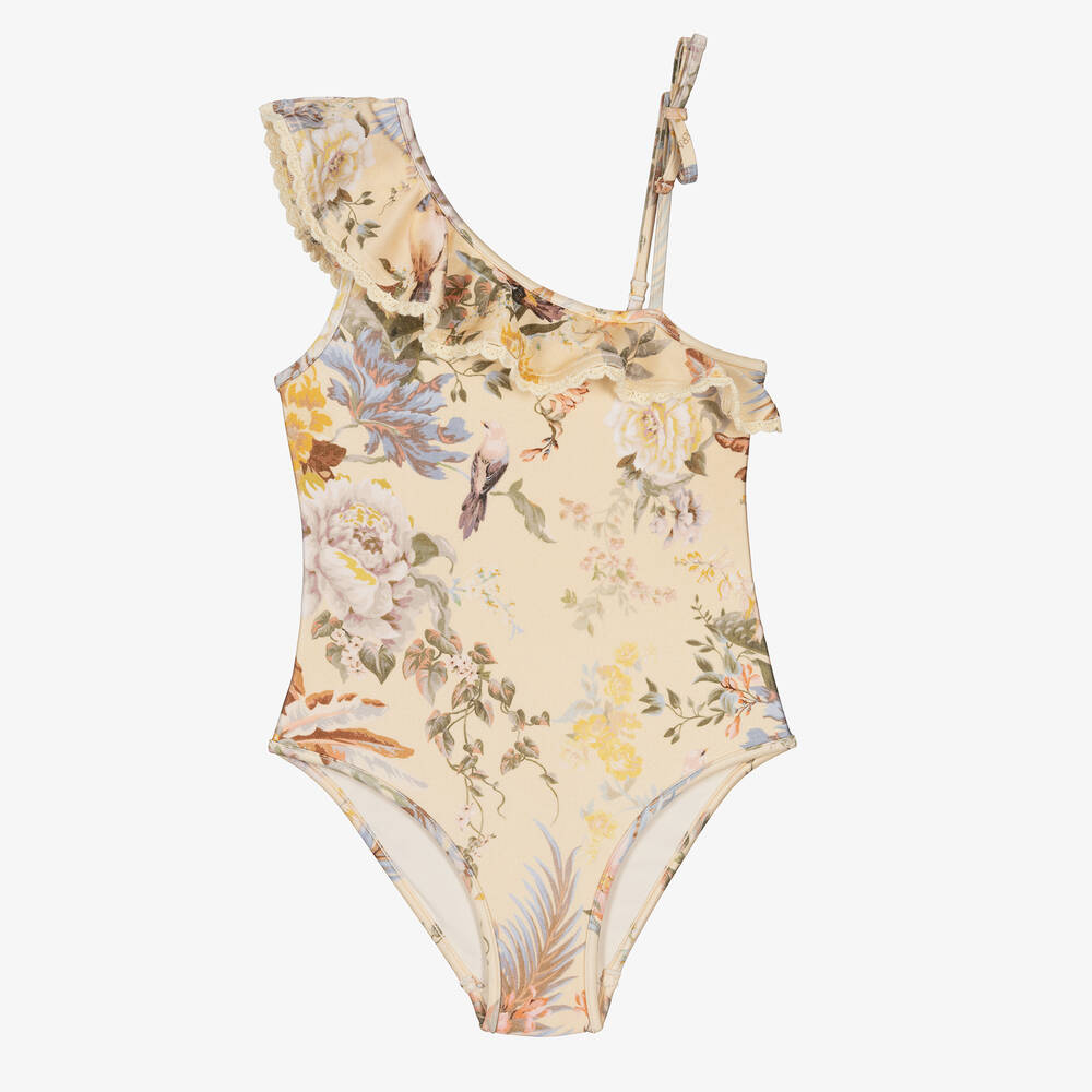 Zimmermann-Girls Beige Floral Swimsuit | Childrensalon Outlet