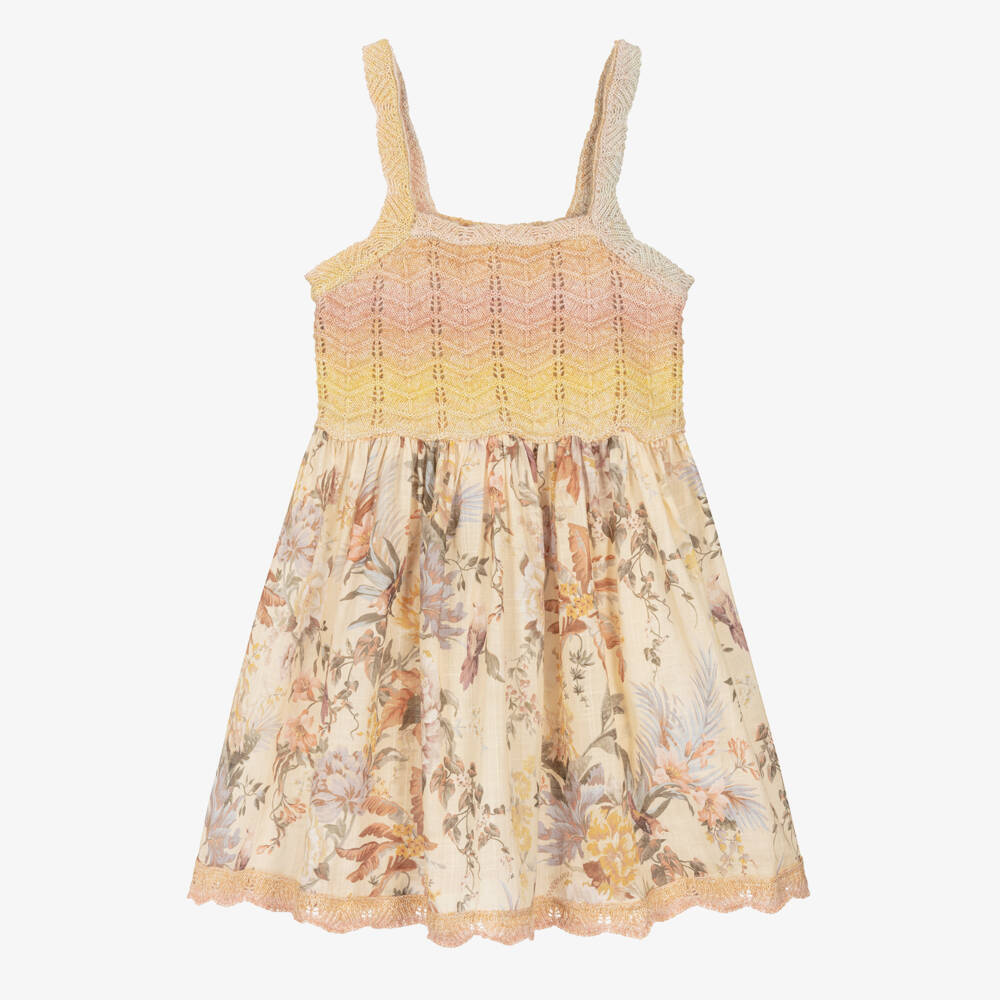 Zimmermann-Girls Beige Knit Floral Ensemble | Childrensalon Outlet