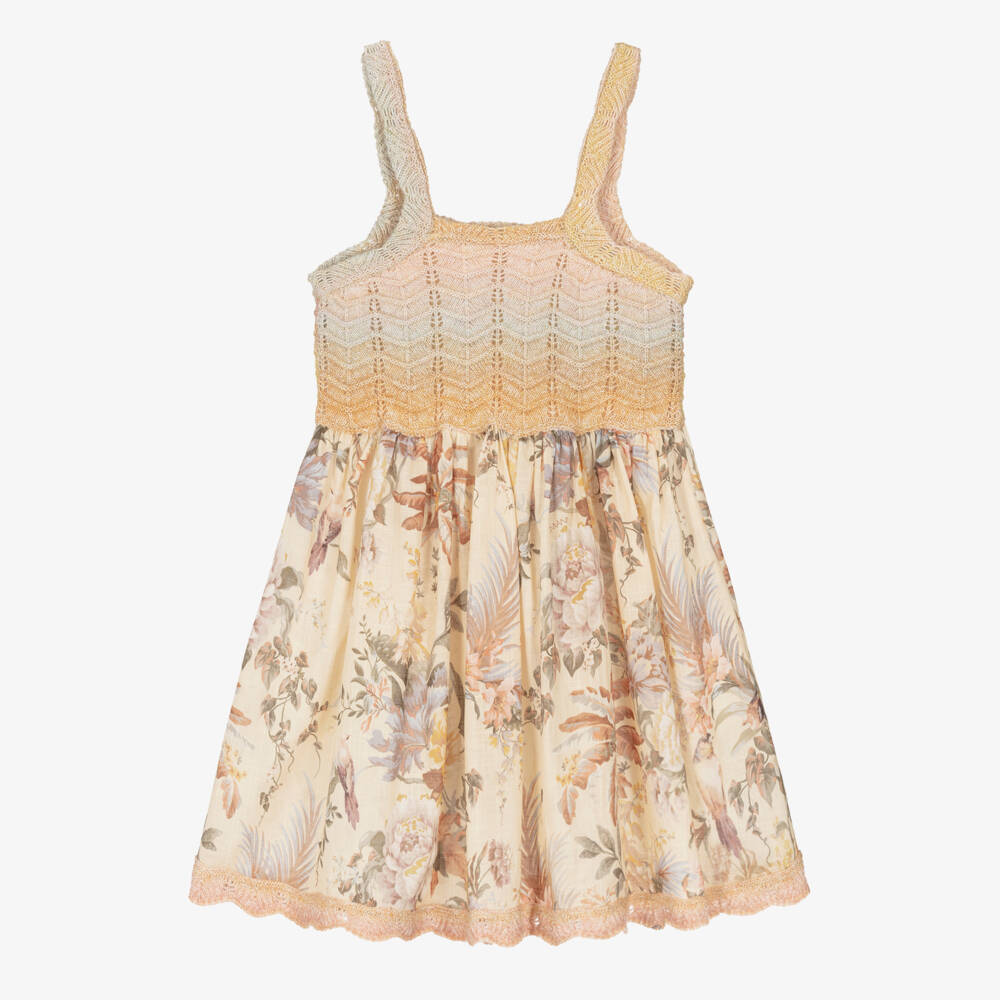 Zimmermann-Girls Beige Knit Floral Ensemble | Childrensalon Outlet