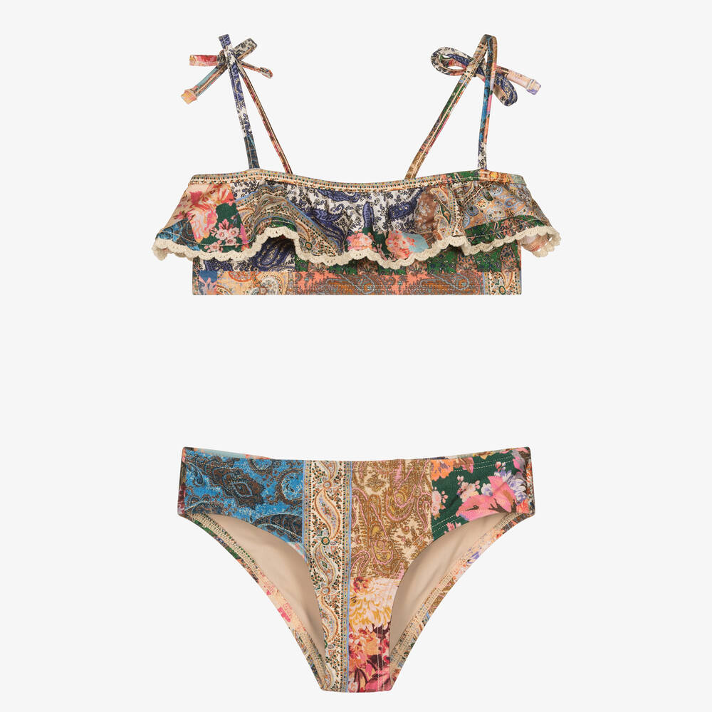 Zimmermann - Girls Beige Patchwork Paisley Bikini | Childrensalon