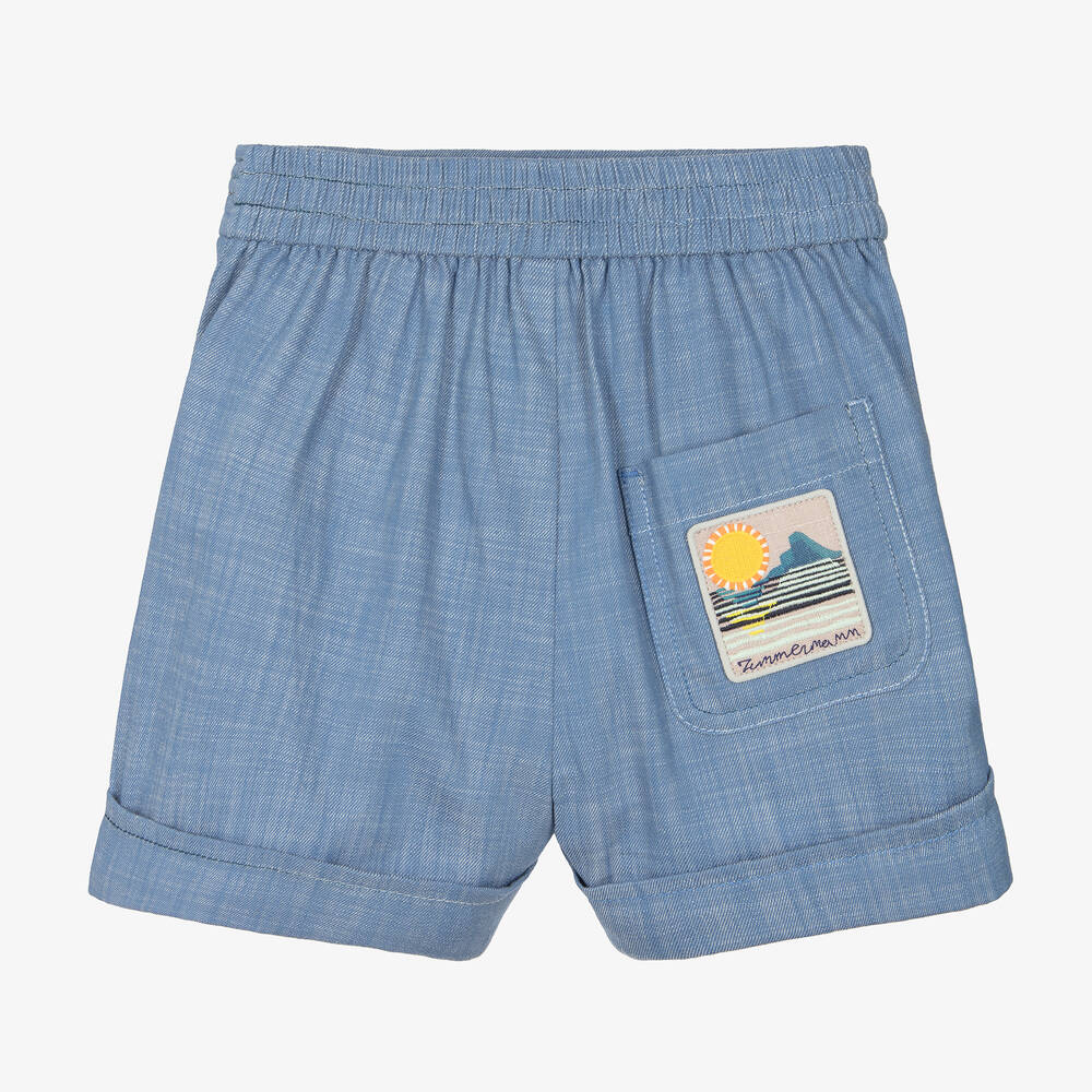 Zimmermann-Girls Blue Cotton Chambray Shorts | Childrensalon Outlet