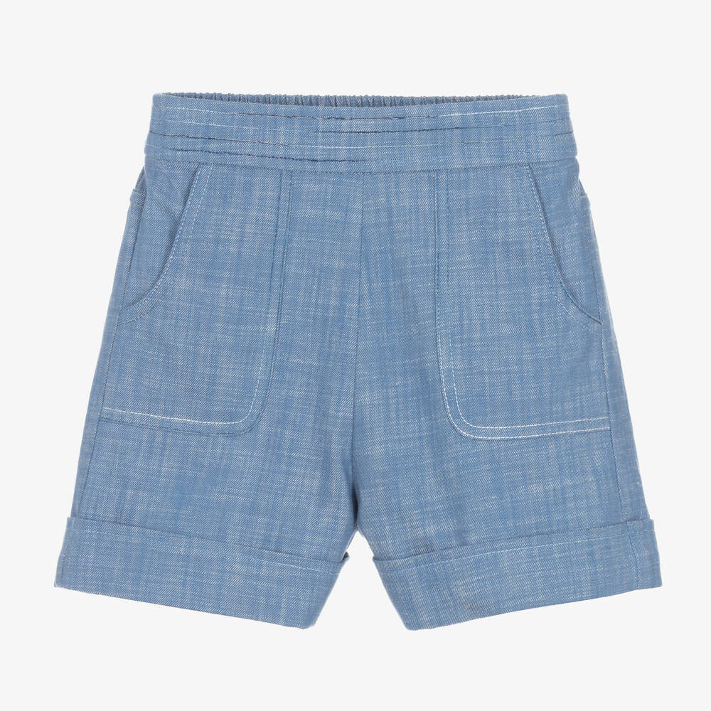 Zimmermann-Girls Blue Cotton Chambray Shorts | Childrensalon Outlet