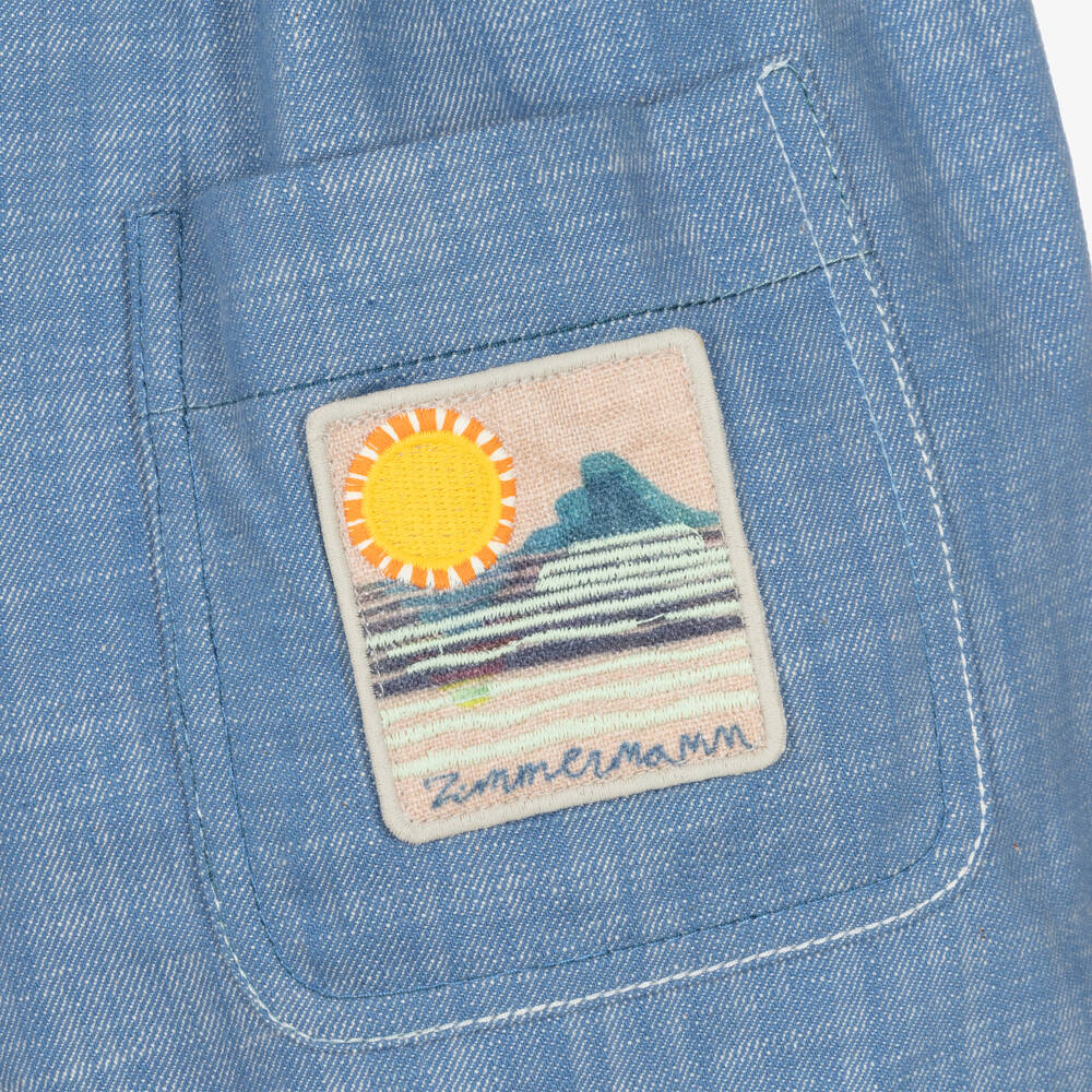 Zimmermann-Girls Blue Cotton Chambray Shorts | Childrensalon Outlet
