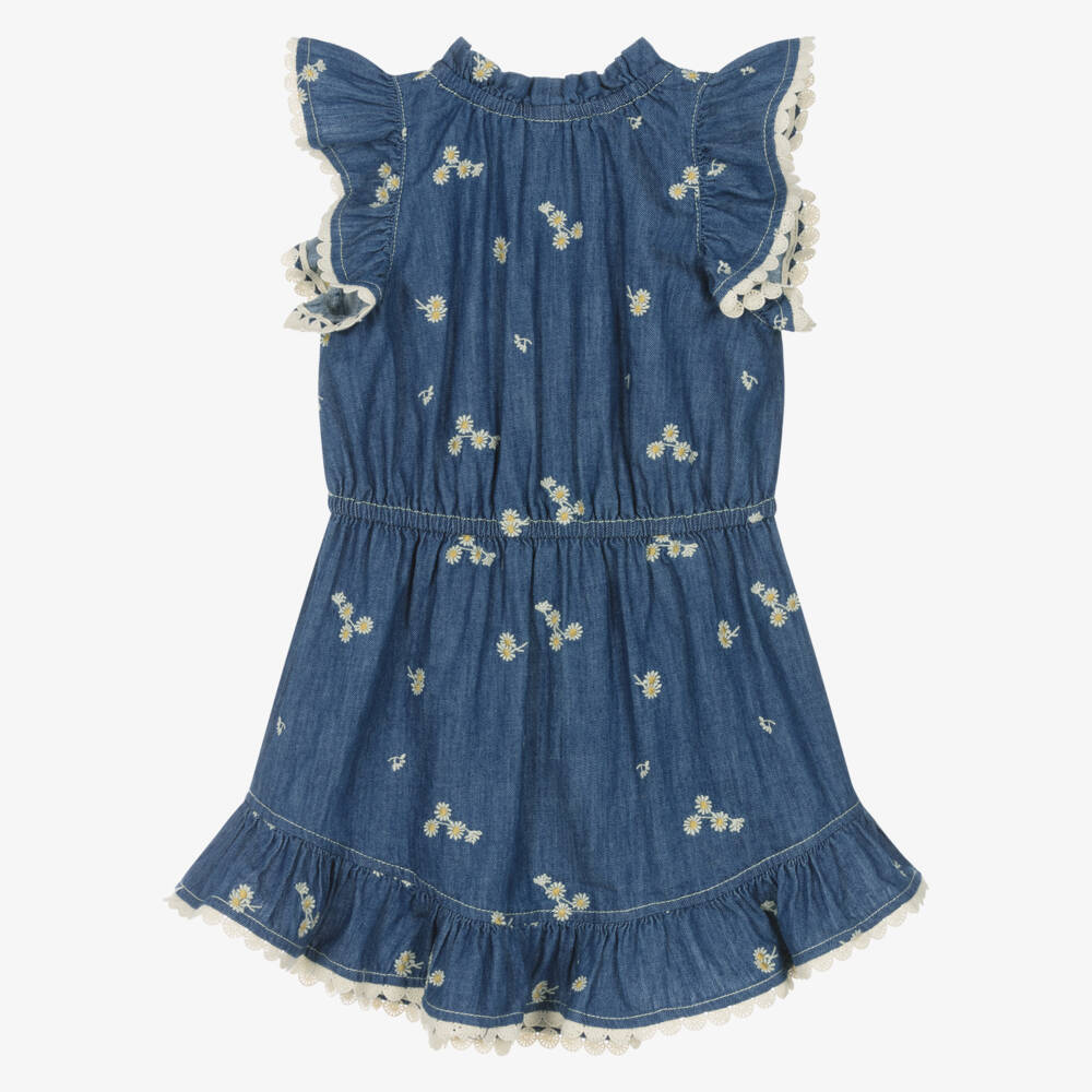 Zimmermann-فستان جينز أزرق مزين بالورود للبنات | Childrensalon Outlet