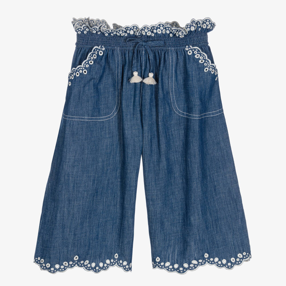 Zimmermann - Синие джинсовые кюлоты с вышивкой  | Childrensalon