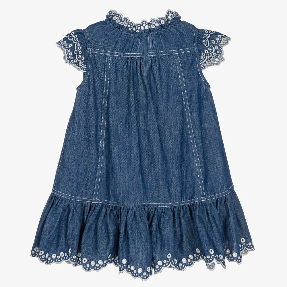 Zimmermann-Girls Blue Embroidered Denim Dress  | Childrensalon Outlet