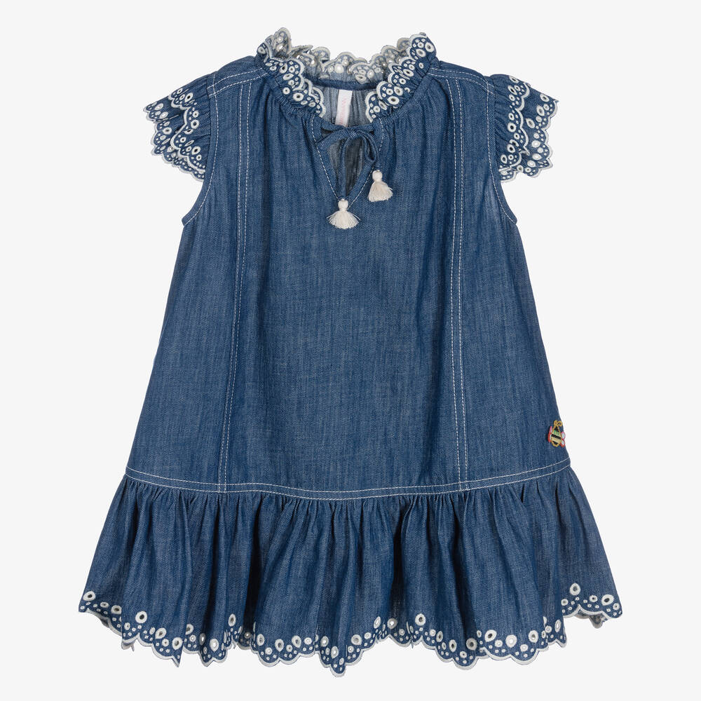 Zimmermann - Robe bleue brodée en denim fille  | Childrensalon