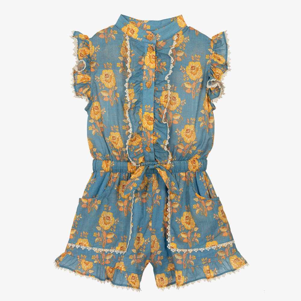 Zimmermann-Girls Blue Floral Cotton Playsuit | Childrensalon Outlet
