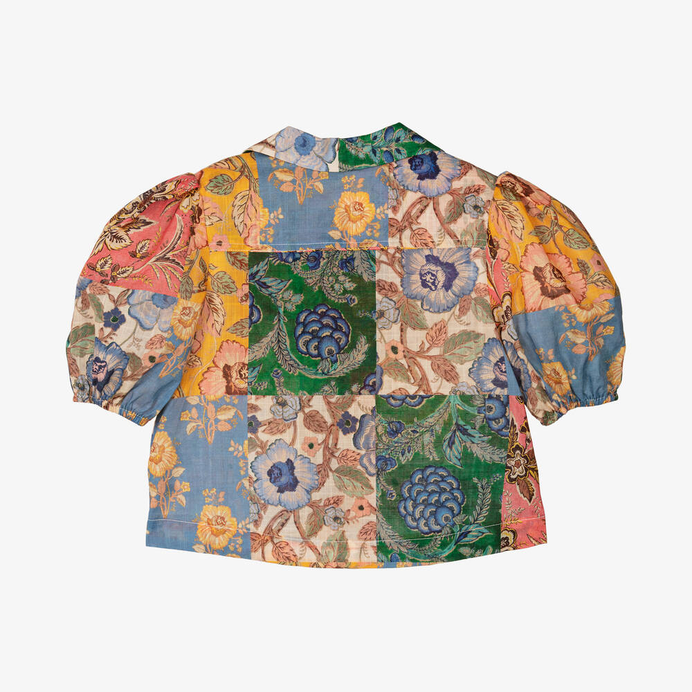 Zimmermann-Girls Blue Floral Patchwork Blouse | Childrensalon Outlet