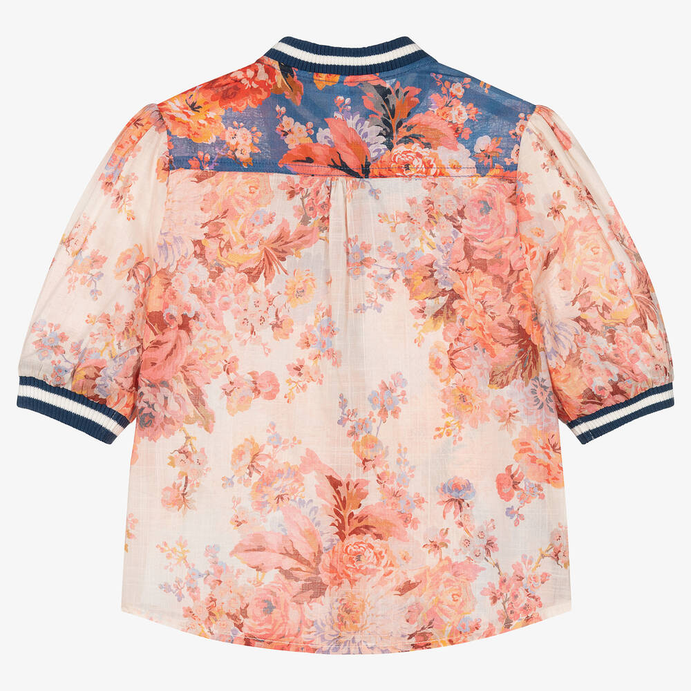Zimmermann-Girls Blue & Orange Floral Cotton Blouse | Childrensalon Outlet