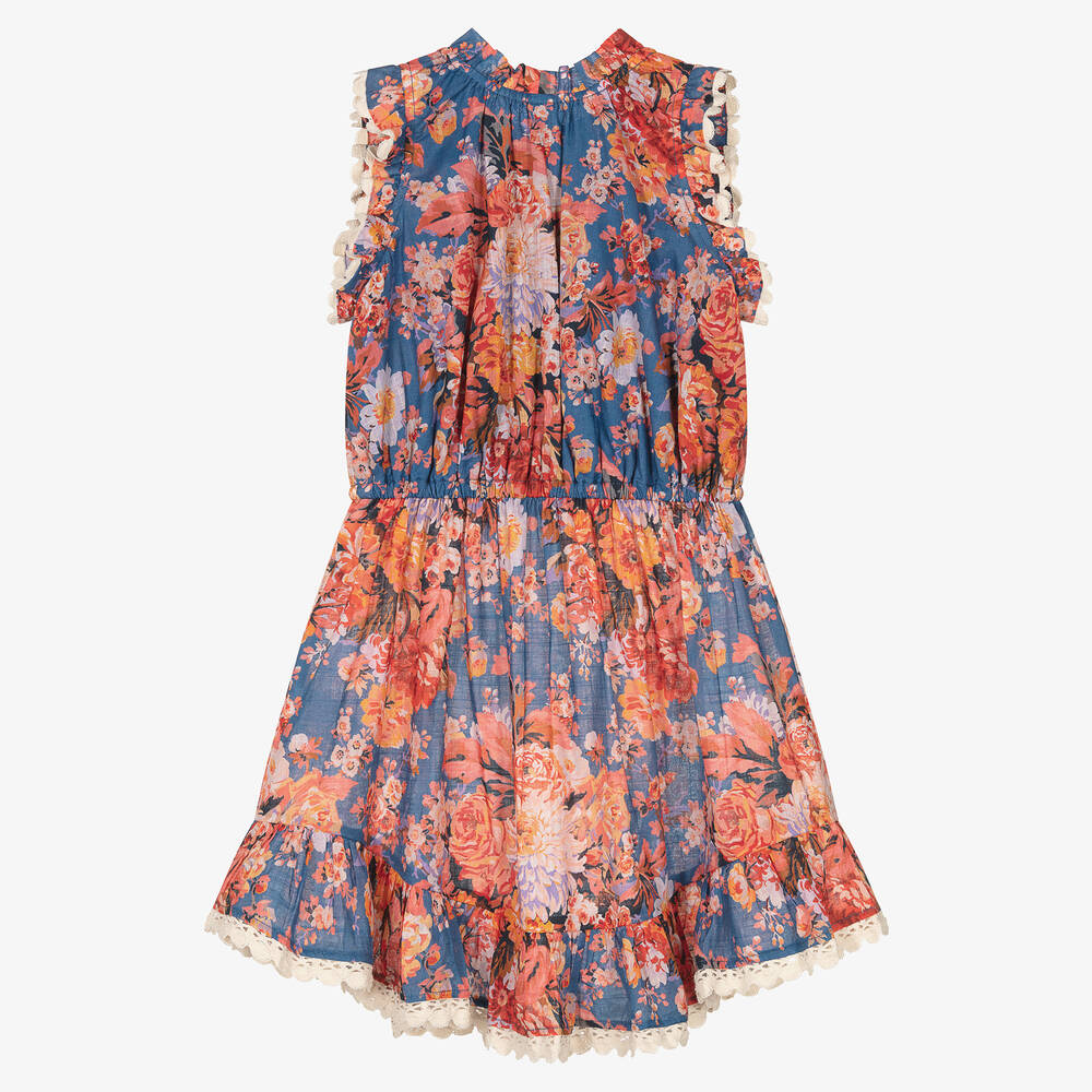 Zimmermann Girls Blue Orange Floral Cotton Dress