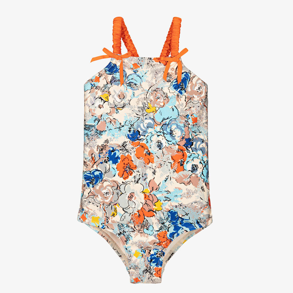 Zimmermann - Girls Blue & Orange Peony Floral Swimsuit | Childrensalon