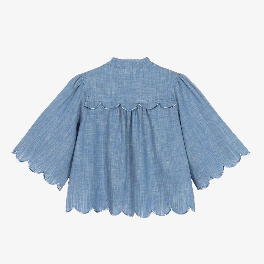 Zimmermann-Голубая блузка из шамбре с фестонами | Childrensalon Outlet