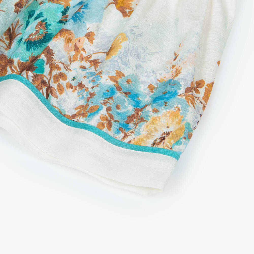Zimmermann-Girls Cream and Teal Floral Shorts | Childrensalon Outlet