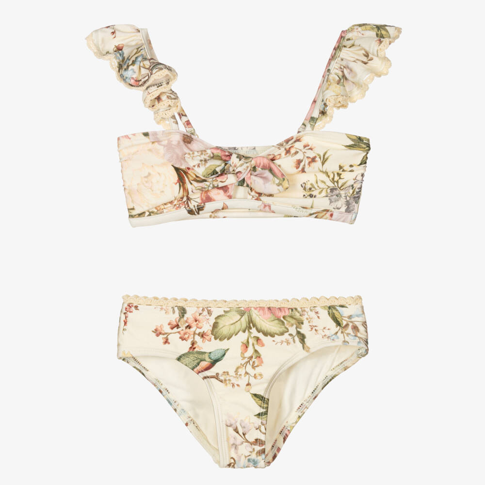 Zimmermann-Girls Cream Floral Crochet Swimwear | Childrensalon Outlet