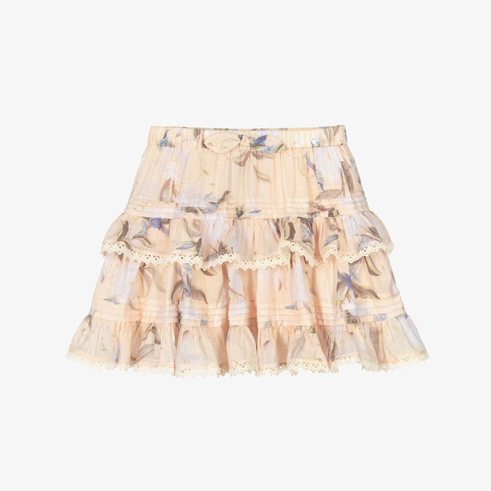 Zimmermann-Кремовая юбка с цветочным принтом и оборками для девочек | Childrensalon Outlet