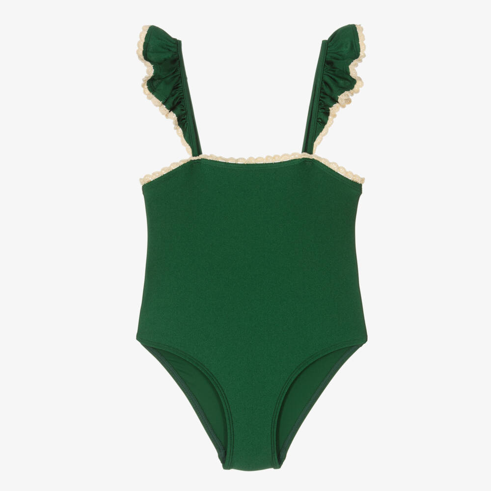 Zimmermann-Girls Emerald Frill Shoulder Swimsuit | Childrensalon Outlet
