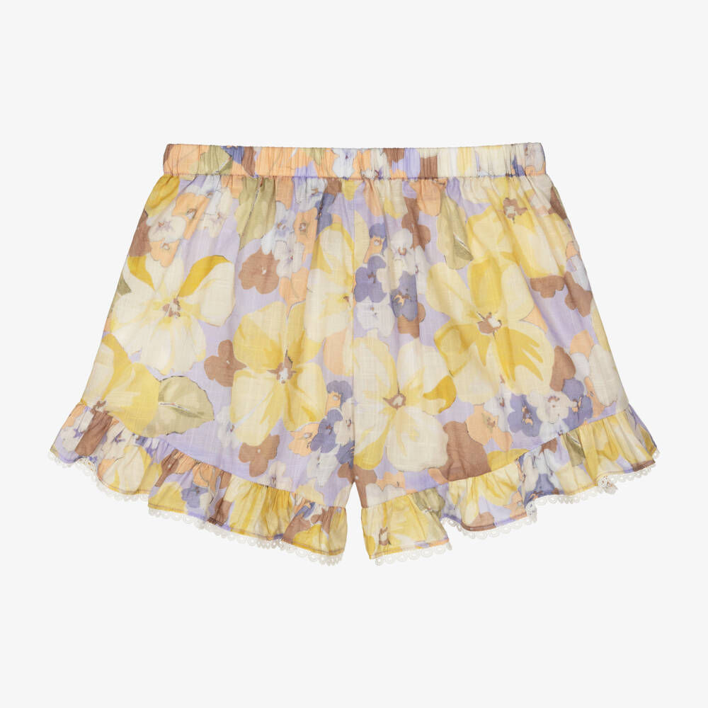 Zimmermann-Girls Floral Cotton Ruffle Shorts | Childrensalon Outlet