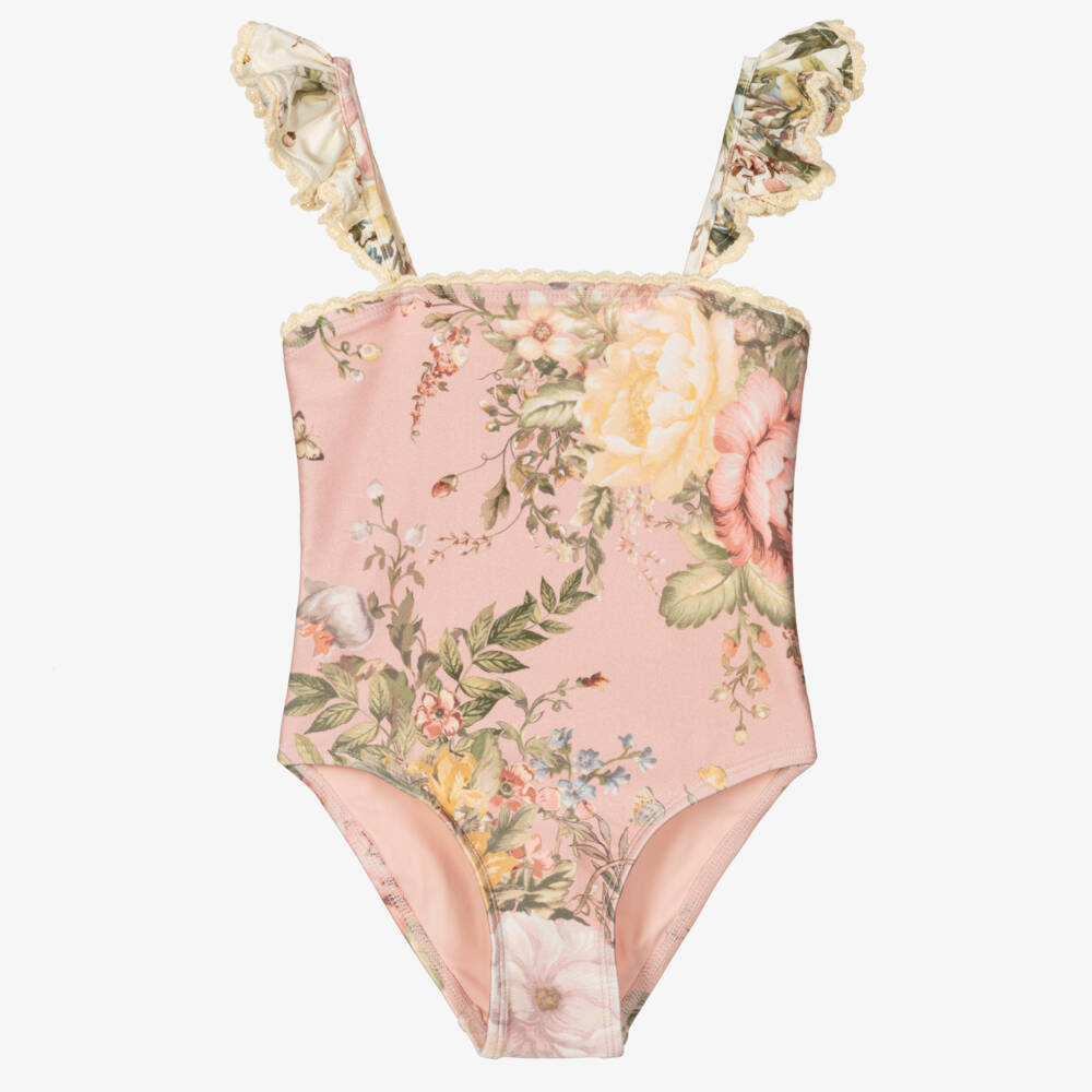 Zimmermann-Girls Floral Crochet Trim Swimsuit | Childrensalon Outlet