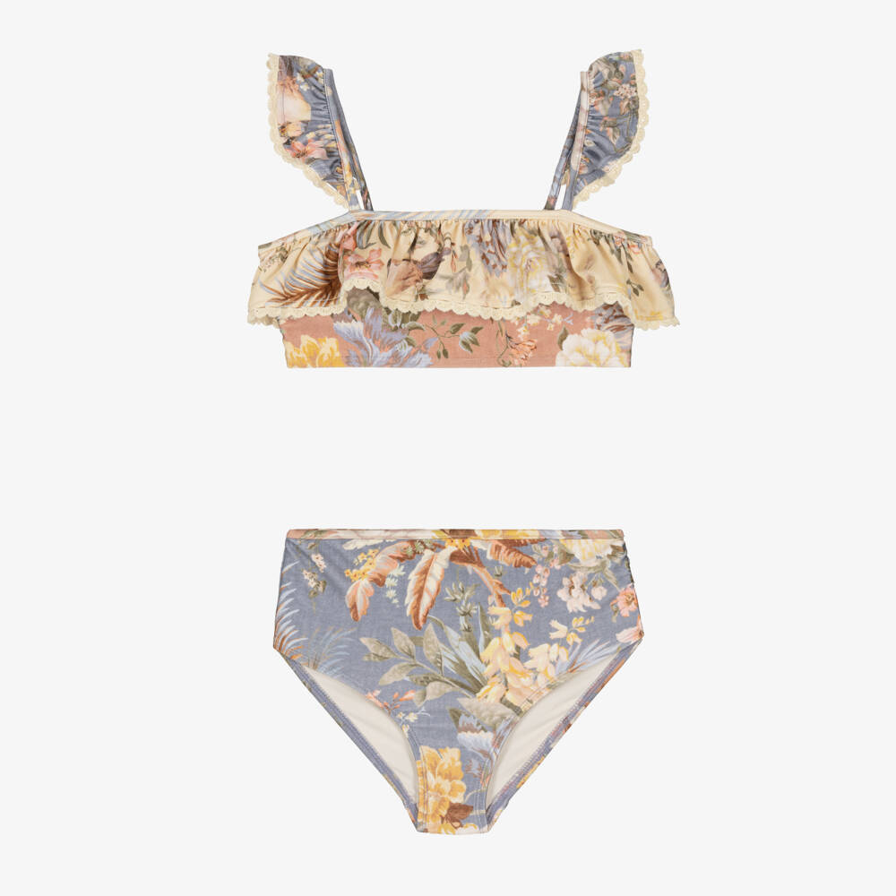 Zimmermann-Girls Floral Frill Blue Swimsuit | Childrensalon Outlet