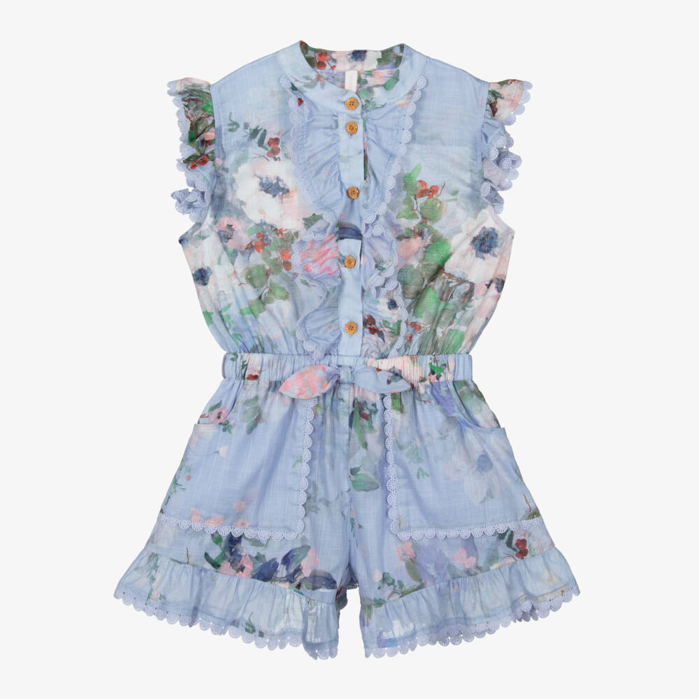 Zimmermann-Girls Floral Watercolor Cotton Romper | Childrensalon Outlet