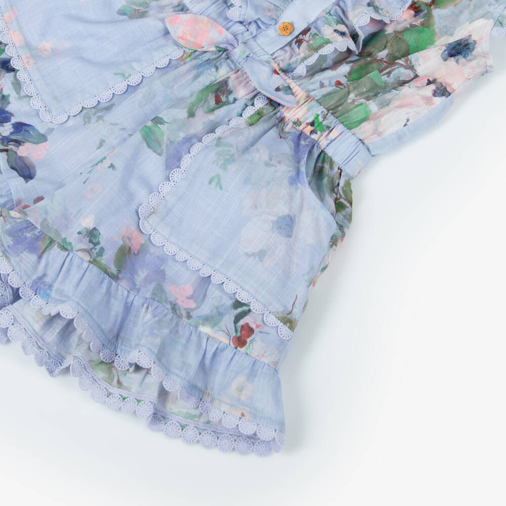 Zimmermann-Girls Floral Watercolor Cotton Romper | Childrensalon Outlet
