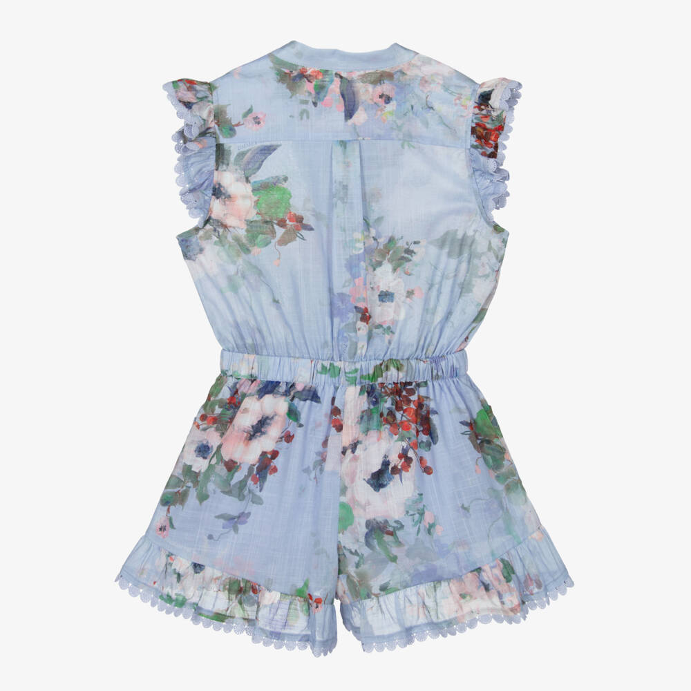 Zimmermann-Girls Floral Watercolor Cotton Romper | Childrensalon Outlet