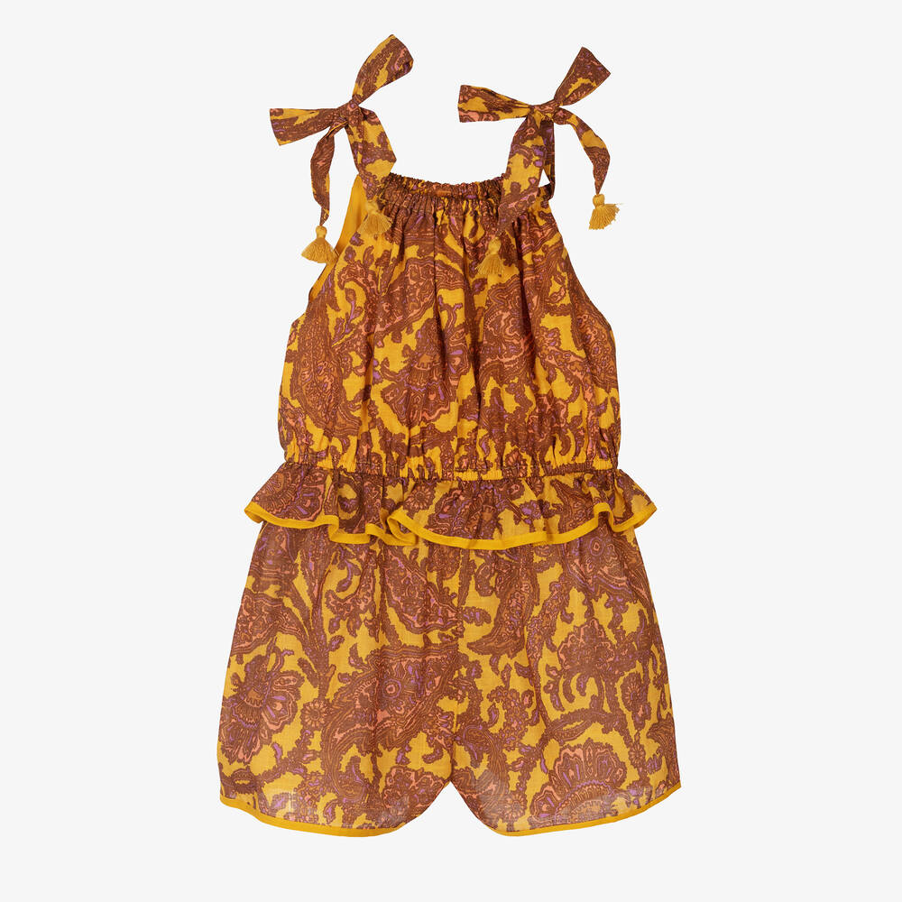 Zimmermann-Girls Gold & Brown Paisley Playsuit | Childrensalon Outlet