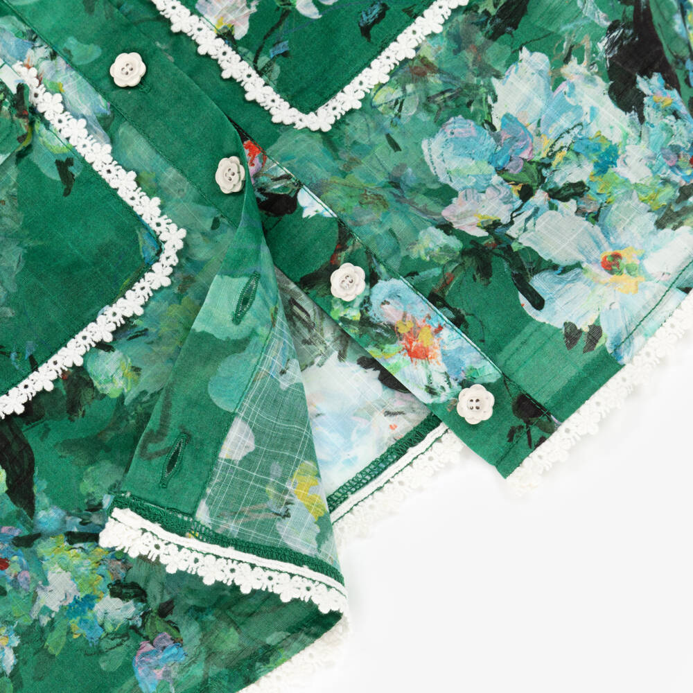 Zimmermann-Girls Green Blossom Cotton Top | Childrensalon Outlet