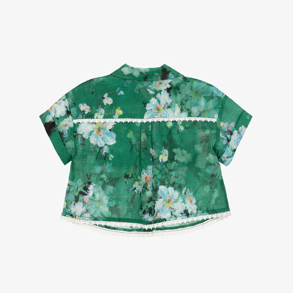 Zimmermann-Girls Green Blossom Cotton Top | Childrensalon Outlet