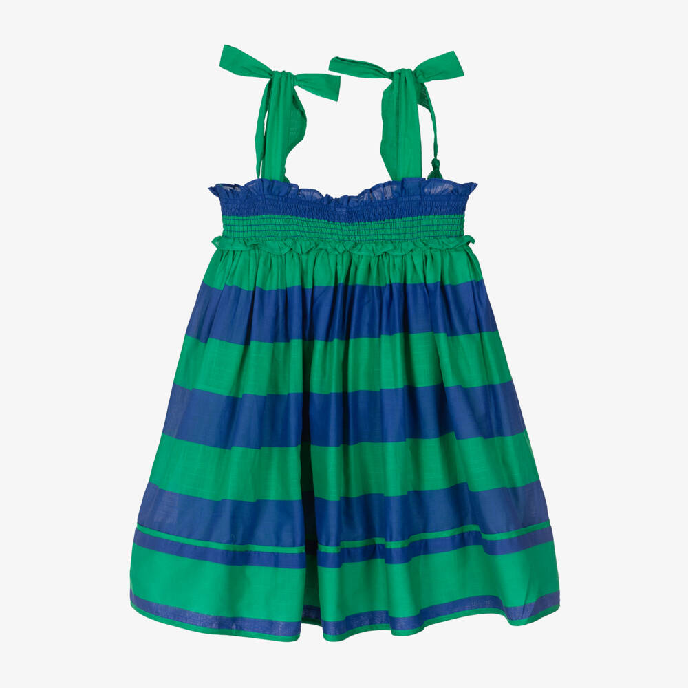 Zimmermann-Girls Green & Blue Striped Cotton Dress | Childrensalon Outlet