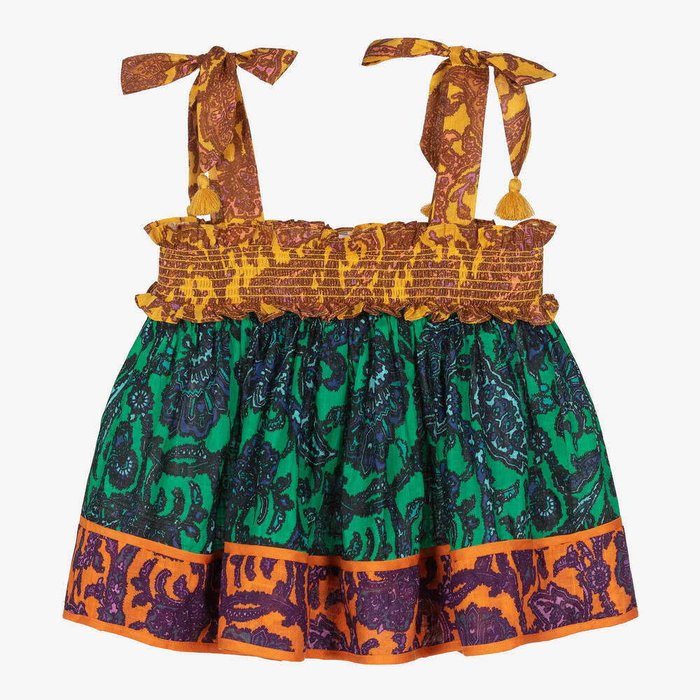 Zimmermann-Girls Green & Gold Paisley Blouse | Childrensalon Outlet