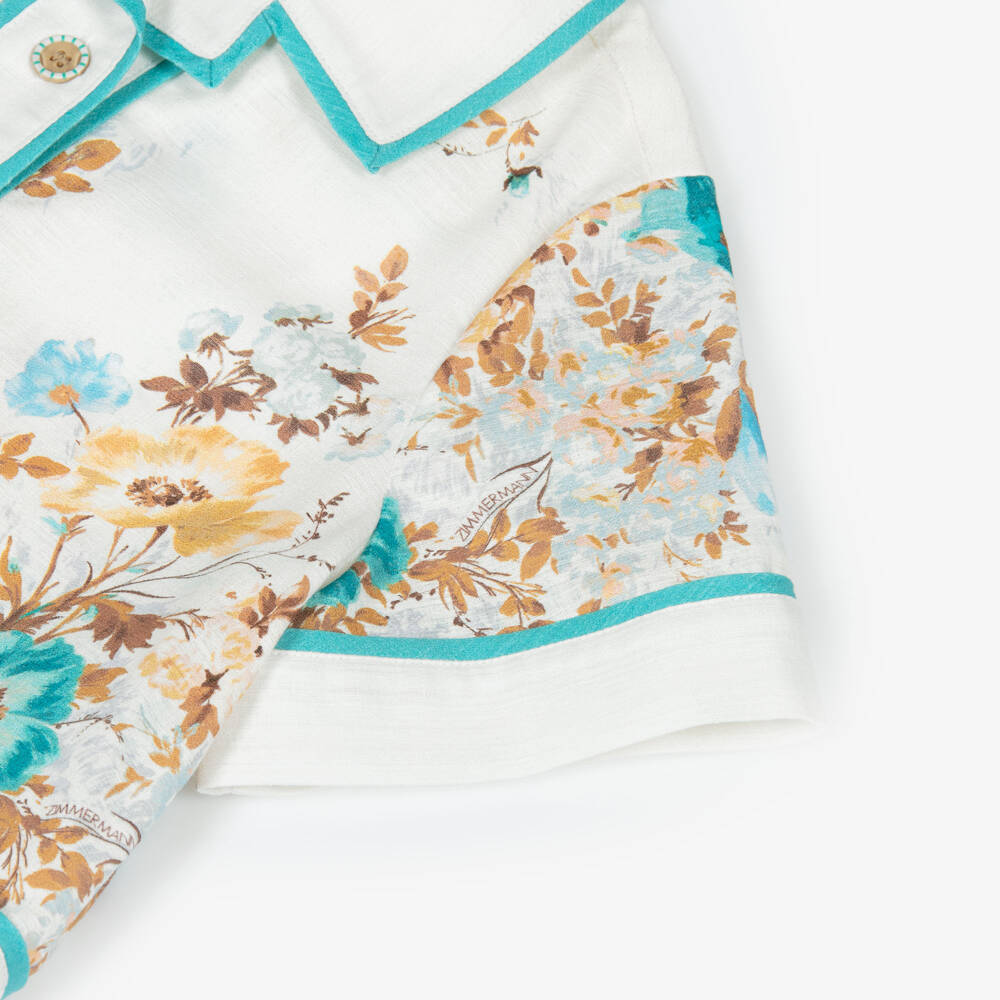 Zimmermann-Girls Ivory & Blue Floral Cotton Shirt | Childrensalon Outlet