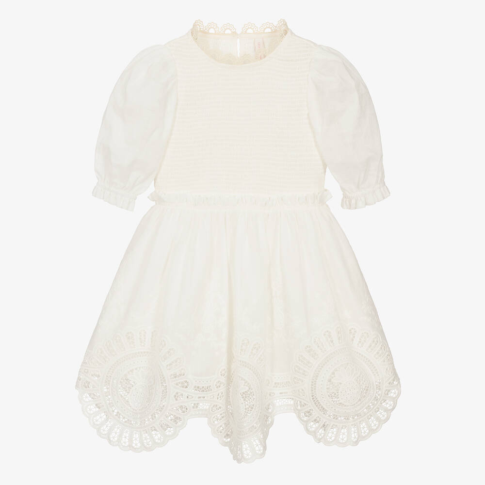 Zimmermann Girls Ivory Cotton Embroidered Dress Childrensalon