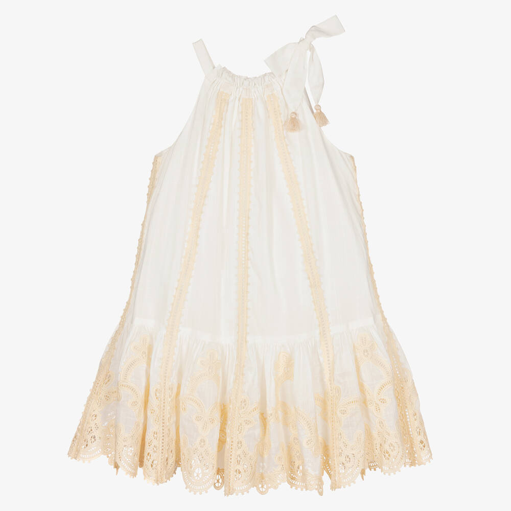 Zimmermann - Girls Ivory Cotton Halter Neck Dress | Childrensalon