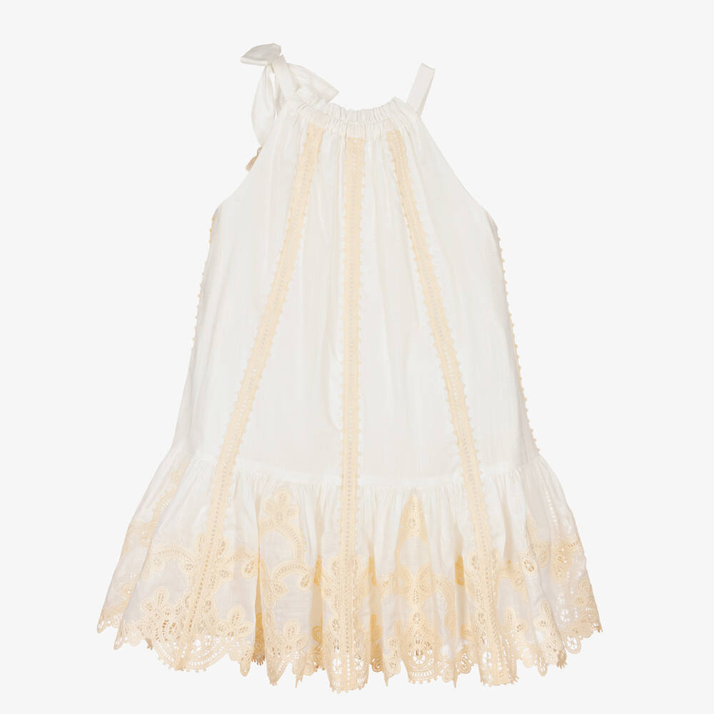 Zimmermann-Кремовое хлопковое платье с лифом халтер | Childrensalon Outlet