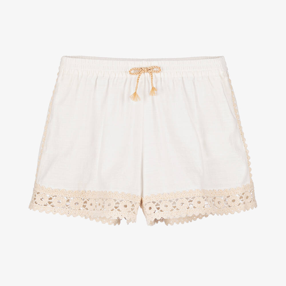 Zimmermann-Кремовые шорты из хлопка с кружевной отделкой для девочек | Childrensalon Outlet