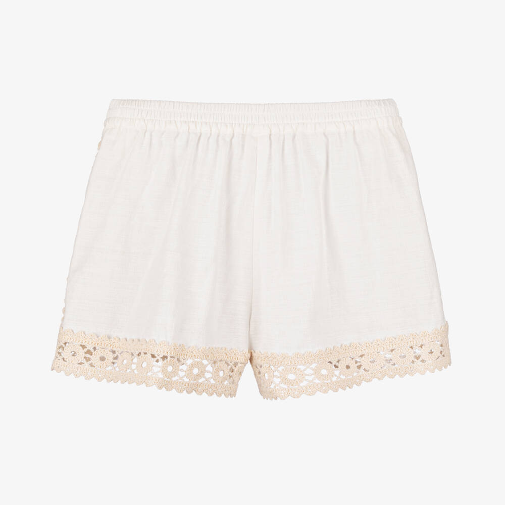 Zimmermann-Girls Ivory Crochet-Accent Cotton Shorts | Childrensalon Outlet