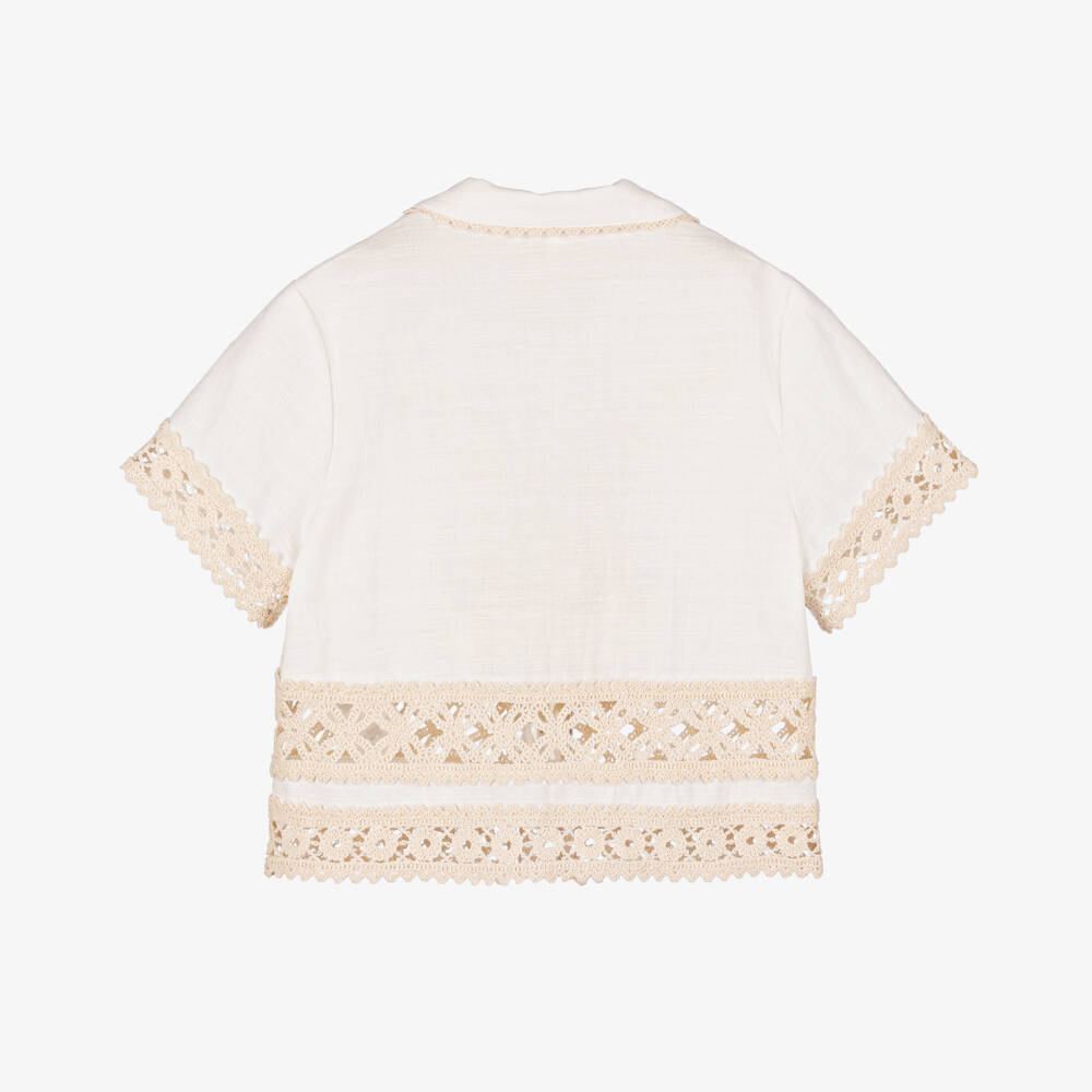 Zimmermann-بلوزة قطنية عاجية للبنات مزينة بالكروشيه | Childrensalon Outlet
