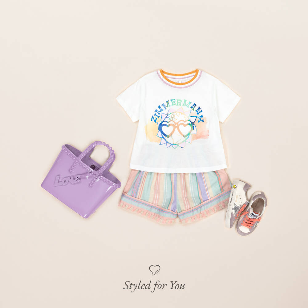 Zimmermann-تيشيرت قطن عاجي للبنات بشعار الماركة | Childrensalon Outlet