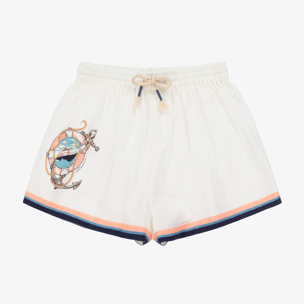 Zimmermann-Girls Ivory Nautical Print Cotton Shorts | Childrensalon Outlet
