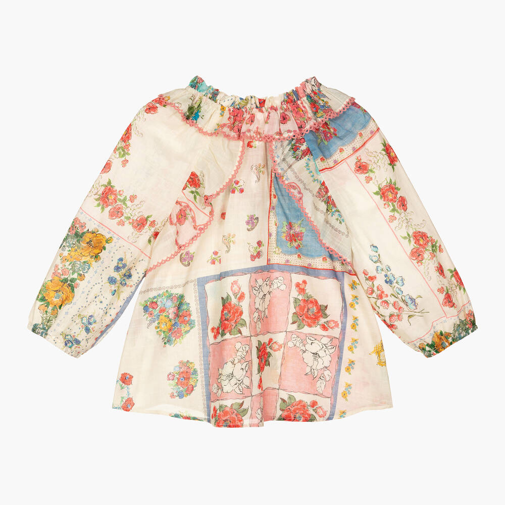 Zimmermann-Кремовая блузка с цветочным принтом | Childrensalon Outlet