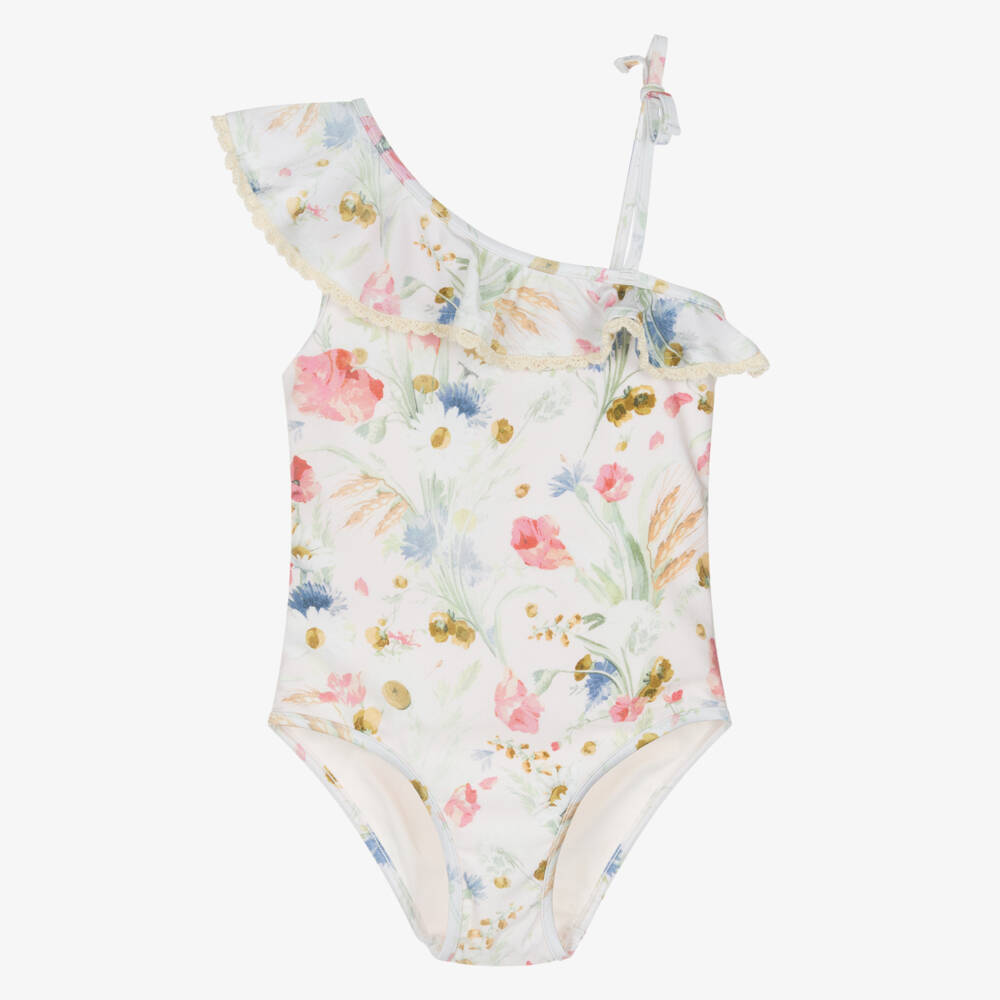 Zimmermann-Кремовый купальник с рюшами и цветочным узором для девочек | Childrensalon Outlet