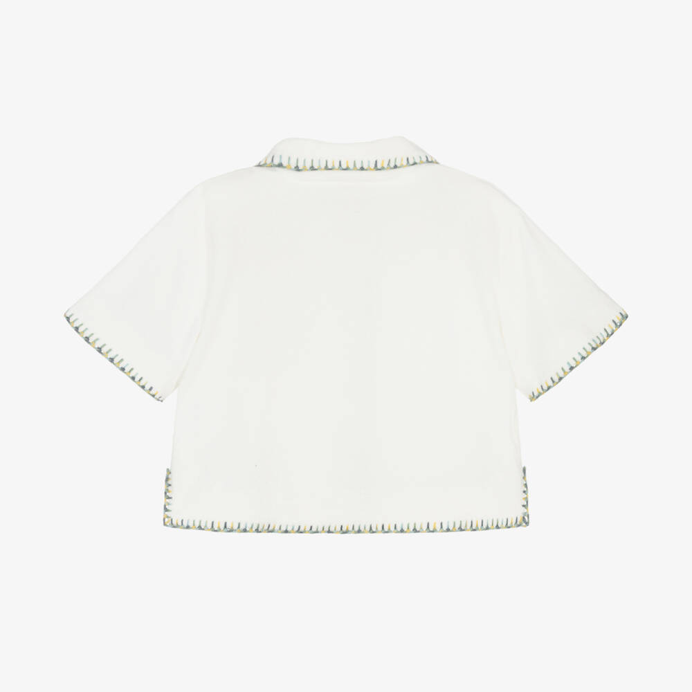Zimmermann-Girls Ivory Textured Cotton Blouse | Childrensalon Outlet