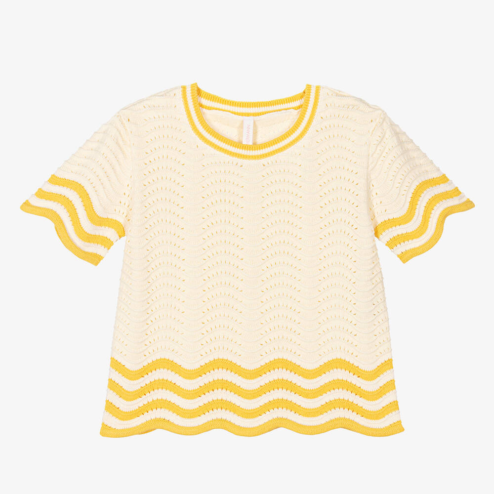 Zimmermann-Girls Ivory & Yellow Cotton Knit Sweater | Childrensalon Outlet