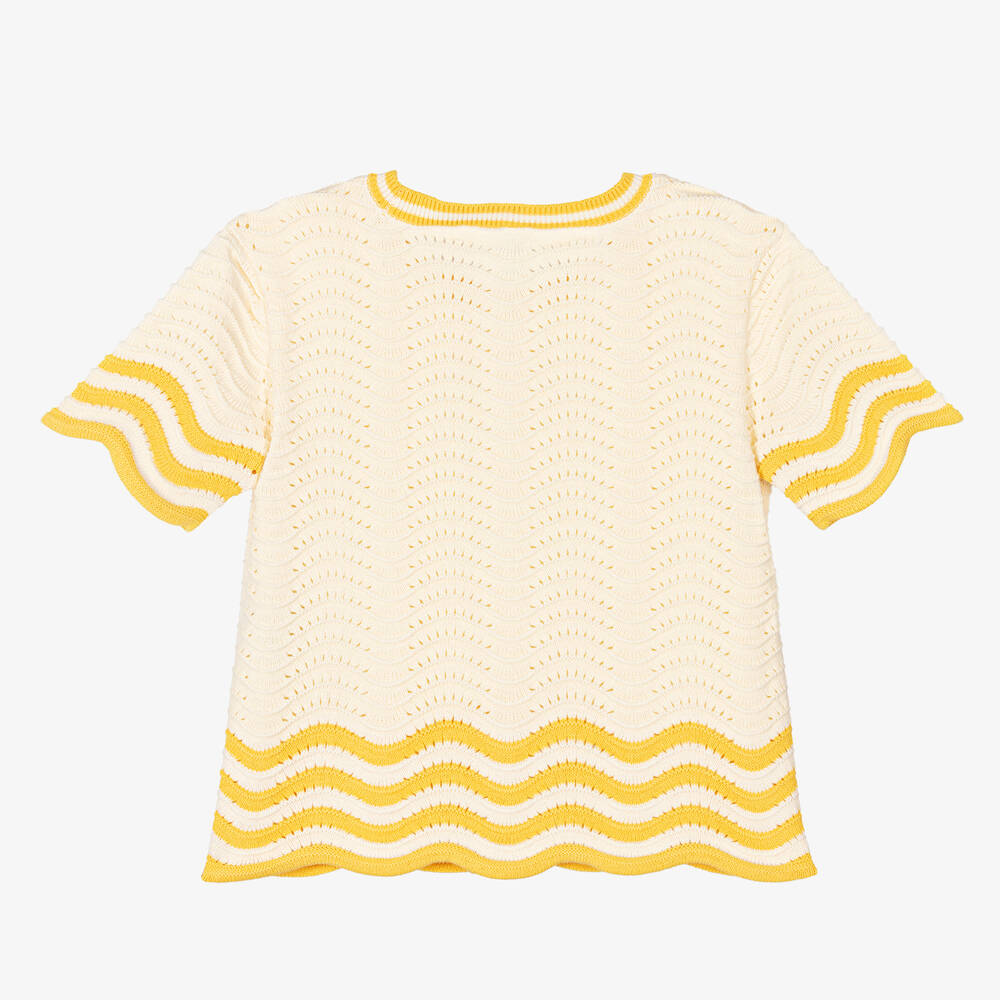 Zimmermann-بلوفر قطن محبوك لون عاجي وأصفر للبنات | Childrensalon Outlet