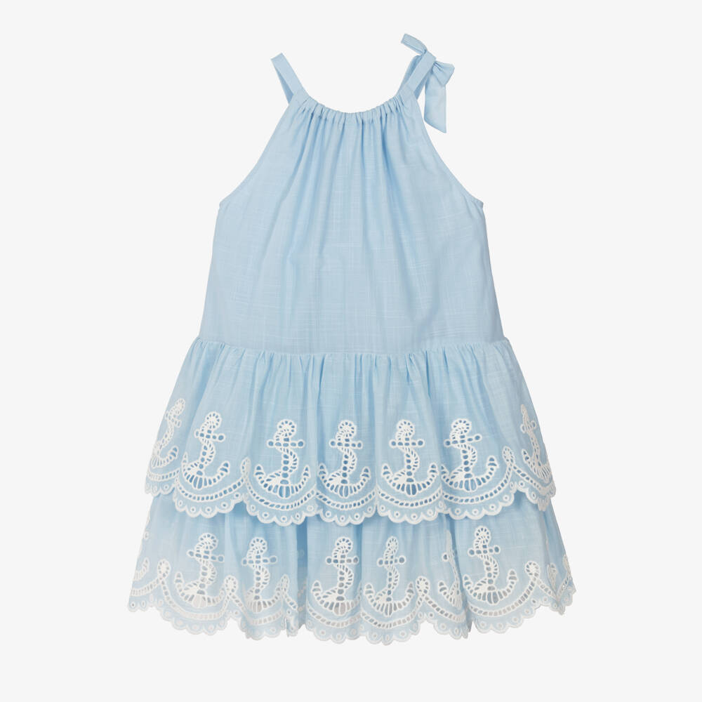 Zimmermann-Girls Light Blue Embroidered Tiered Dress | Childrensalon Outlet
