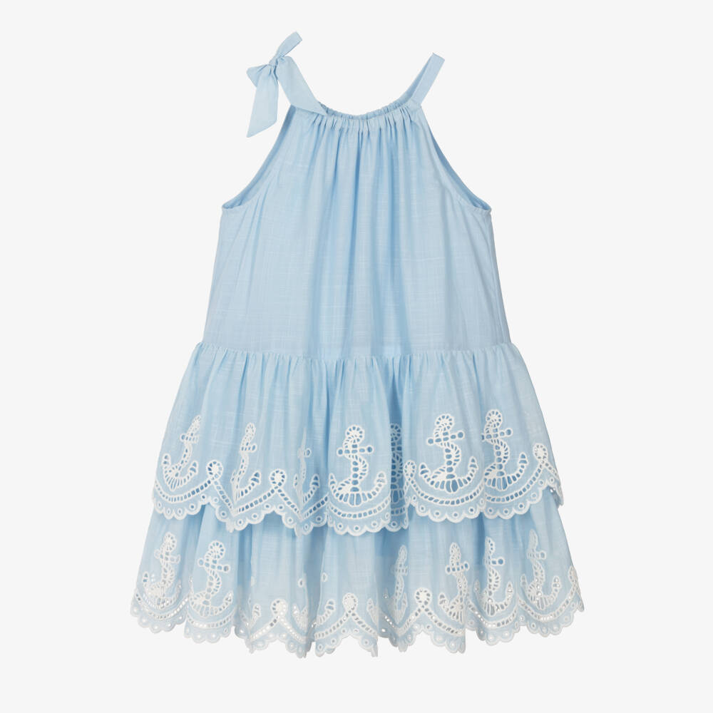 Zimmermann-Girls Light Blue Embroidered Tiered Dress | Childrensalon Outlet
