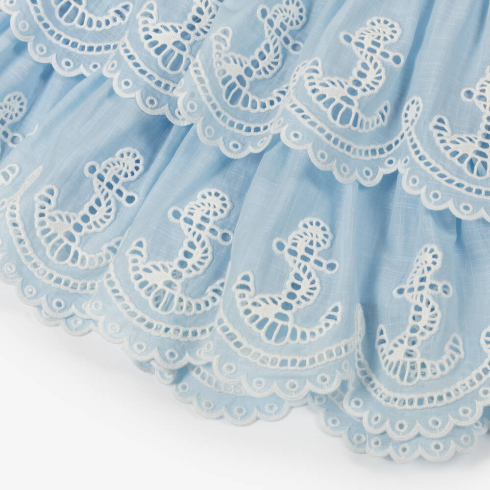 Zimmermann-Girls Light Blue Embroidered Tiered Dress | Childrensalon Outlet