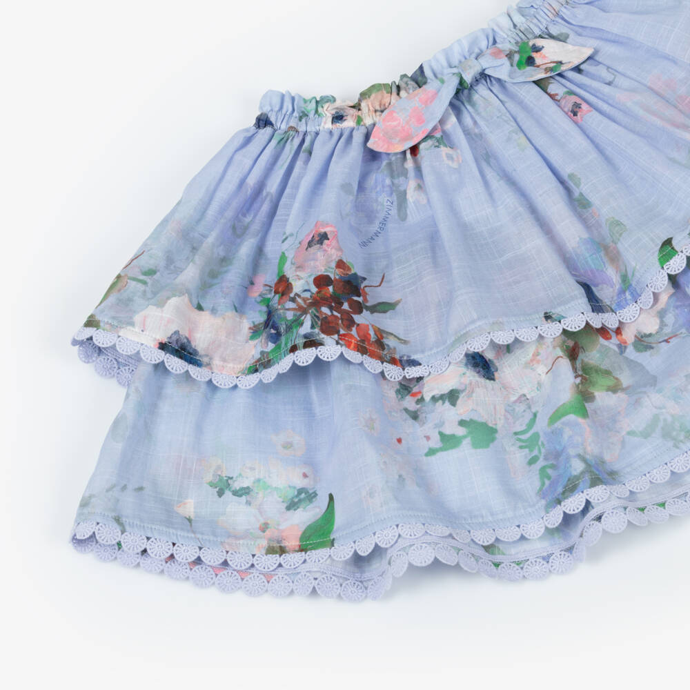 Zimmermann-Girls Light Blue Floral Voile Skirt | Childrensalon Outlet
